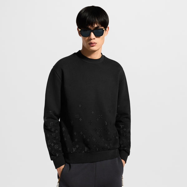 Kadife Baskılı Gradyan Uzun Kollu Bisiklet Yaka Sweatshirt