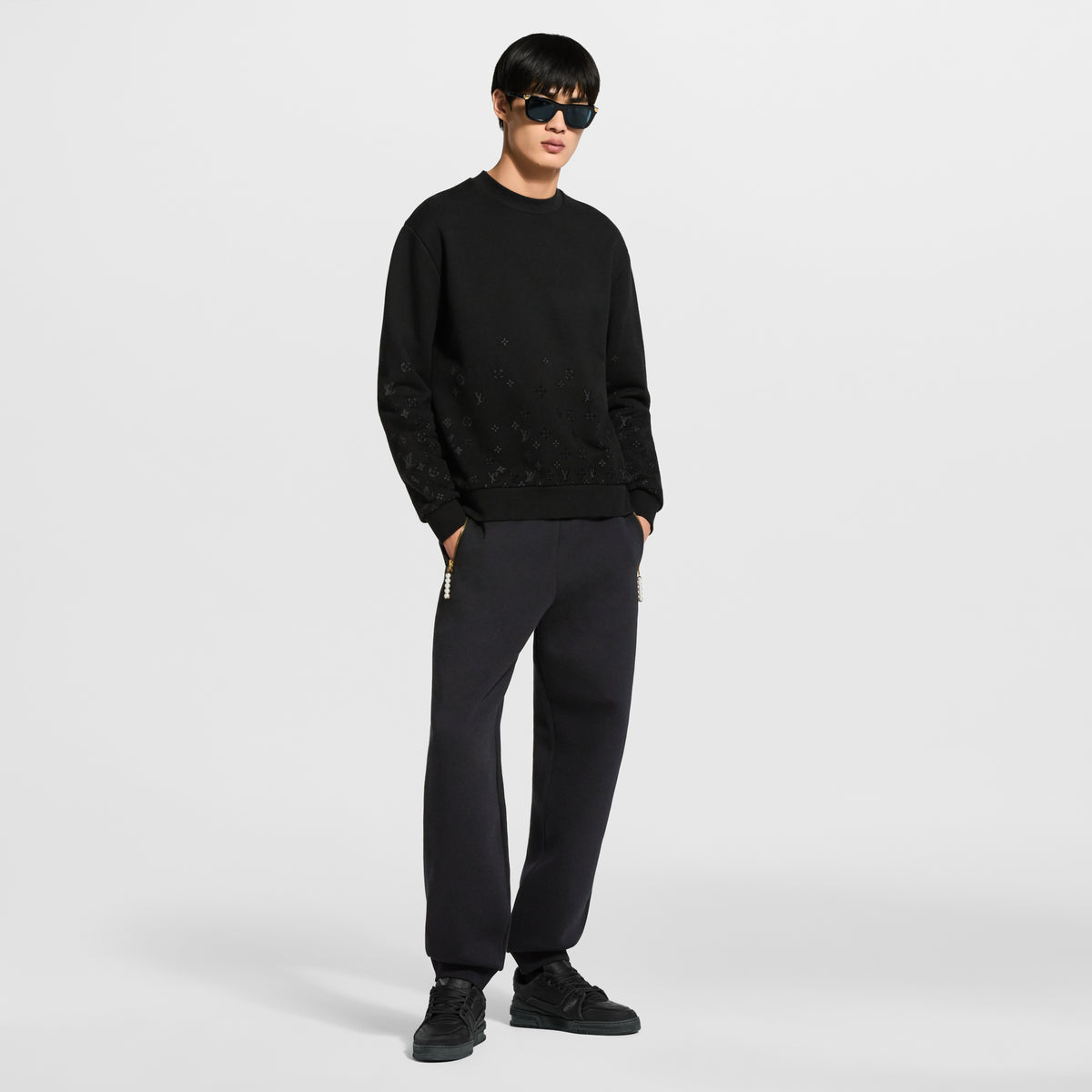 Kadife Baskılı Gradyan Uzun Kollu Bisiklet Yaka Sweatshirt