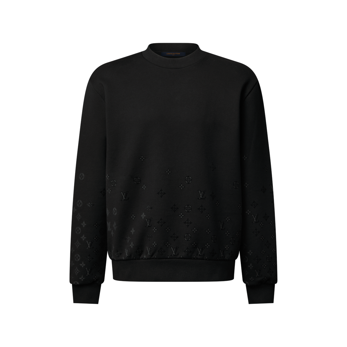 Kadife Baskılı Gradyan Uzun Kollu Bisiklet Yaka Sweatshirt