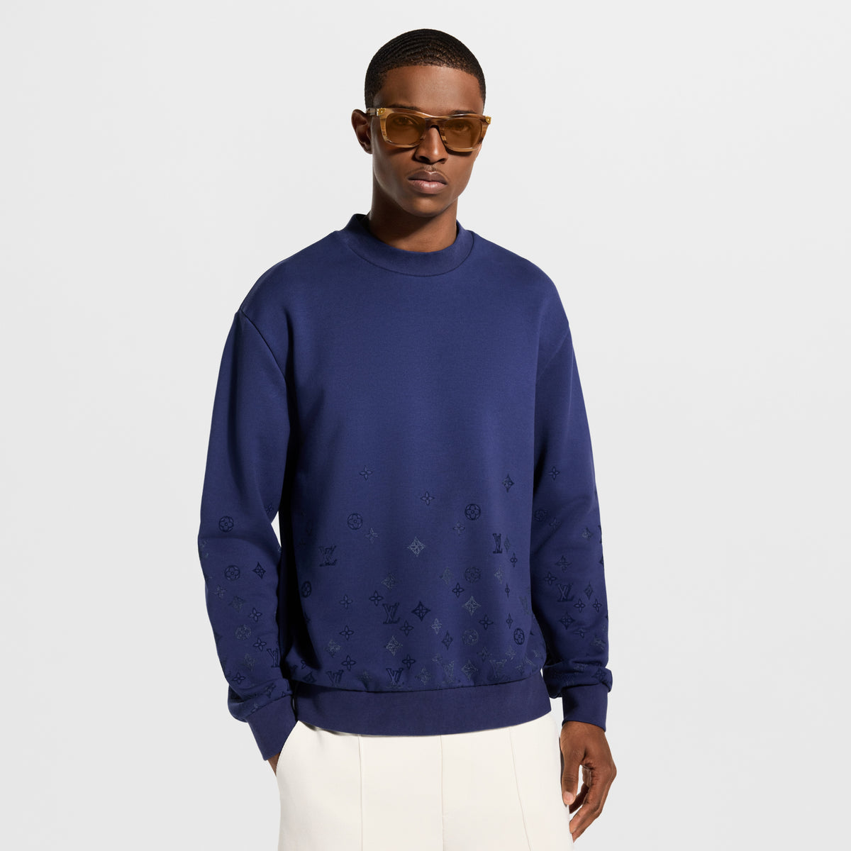 Kadife Baskılı Gradyan Uzun Kollu Bisiklet Yaka Sweatshirt
