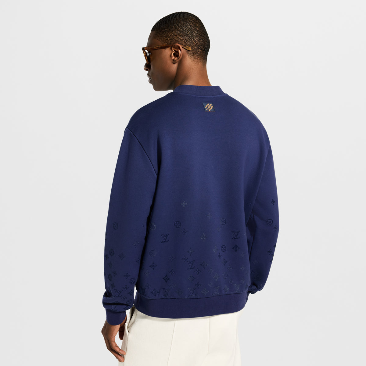 Kadife Baskılı Gradyan Uzun Kollu Bisiklet Yaka Sweatshirt