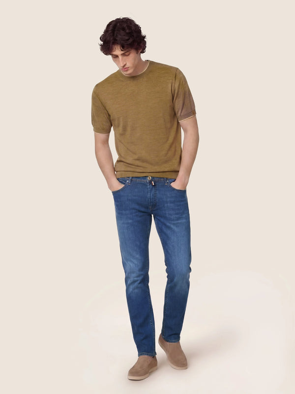 Jacob Cohen 5 Cepli Koyu Mavi Konforlu Kot Pantolon, Vintage Yıkama