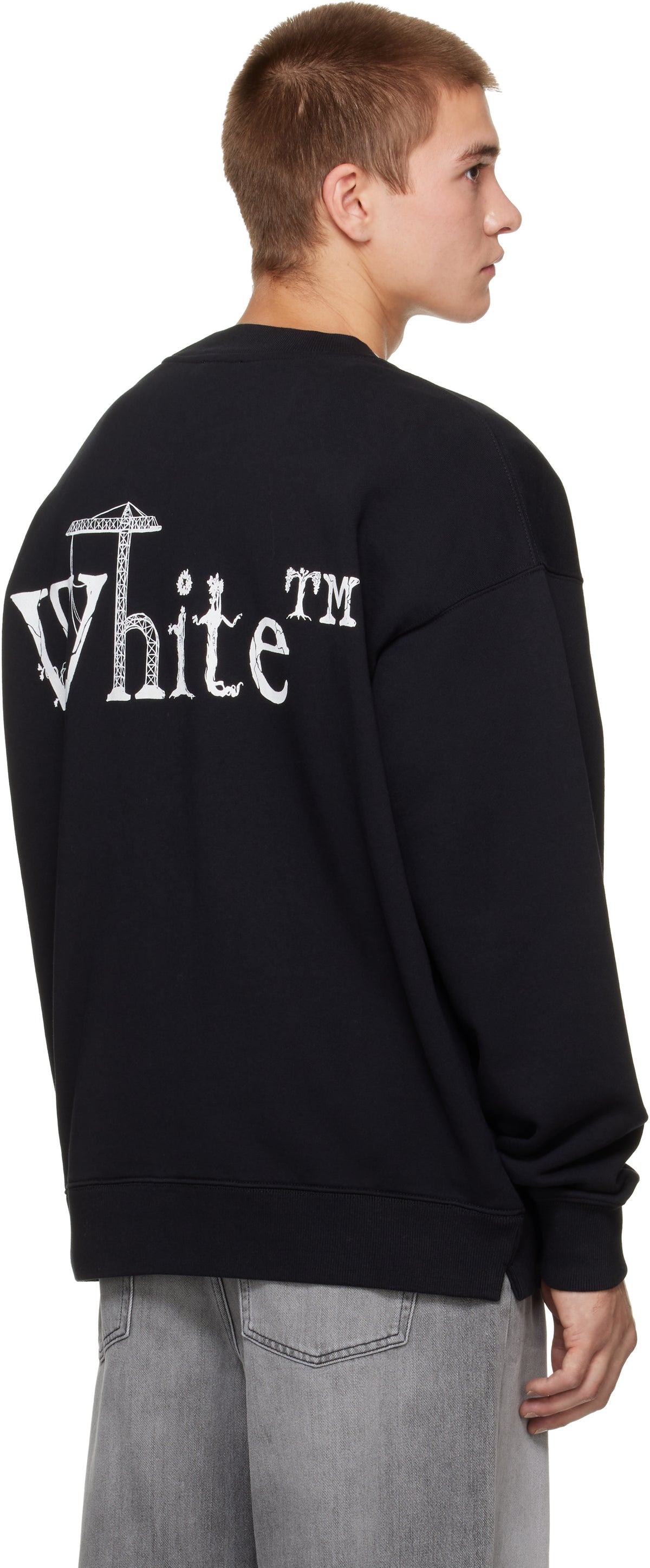 Off-White Siyah Ortak Logolu Kaykaycı Bisiklet Yaka Sweatshirt
