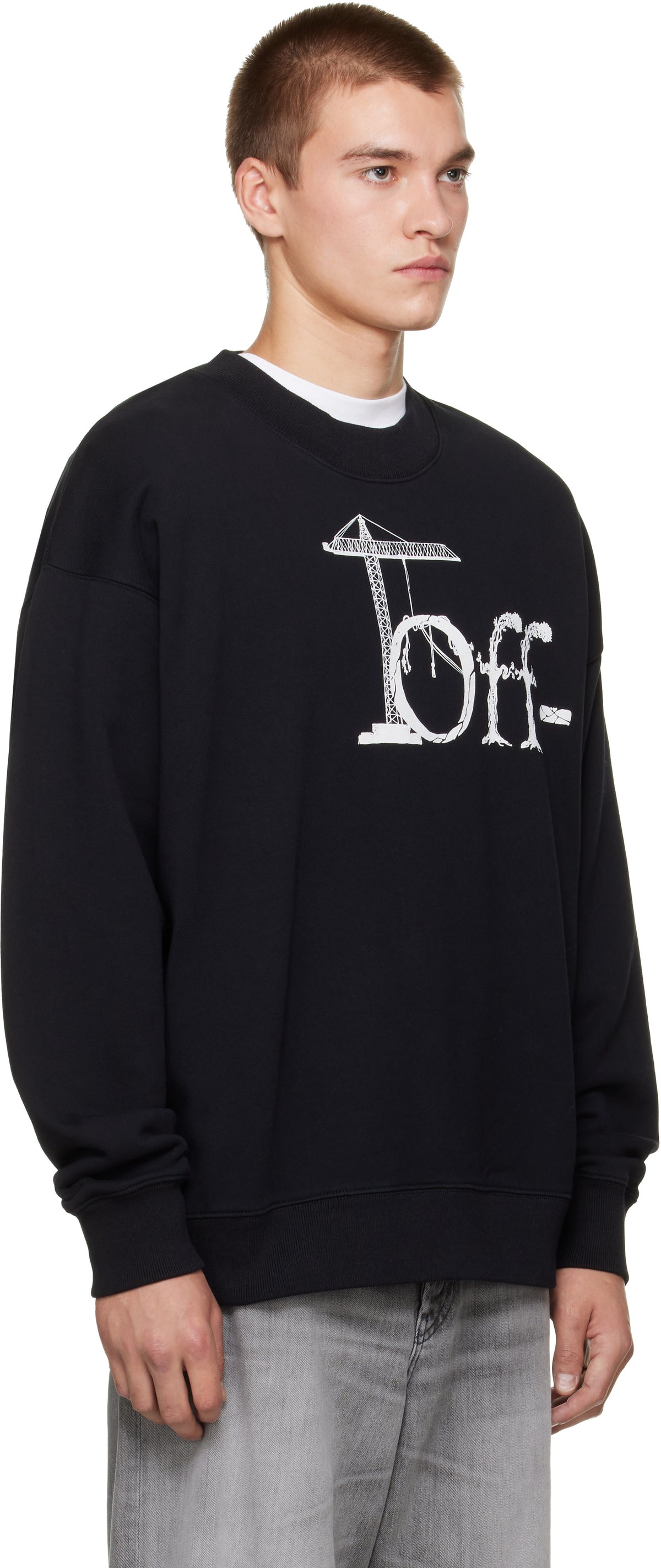 Off-White Siyah Ortak Logolu Kaykaycı Bisiklet Yaka Sweatshirt