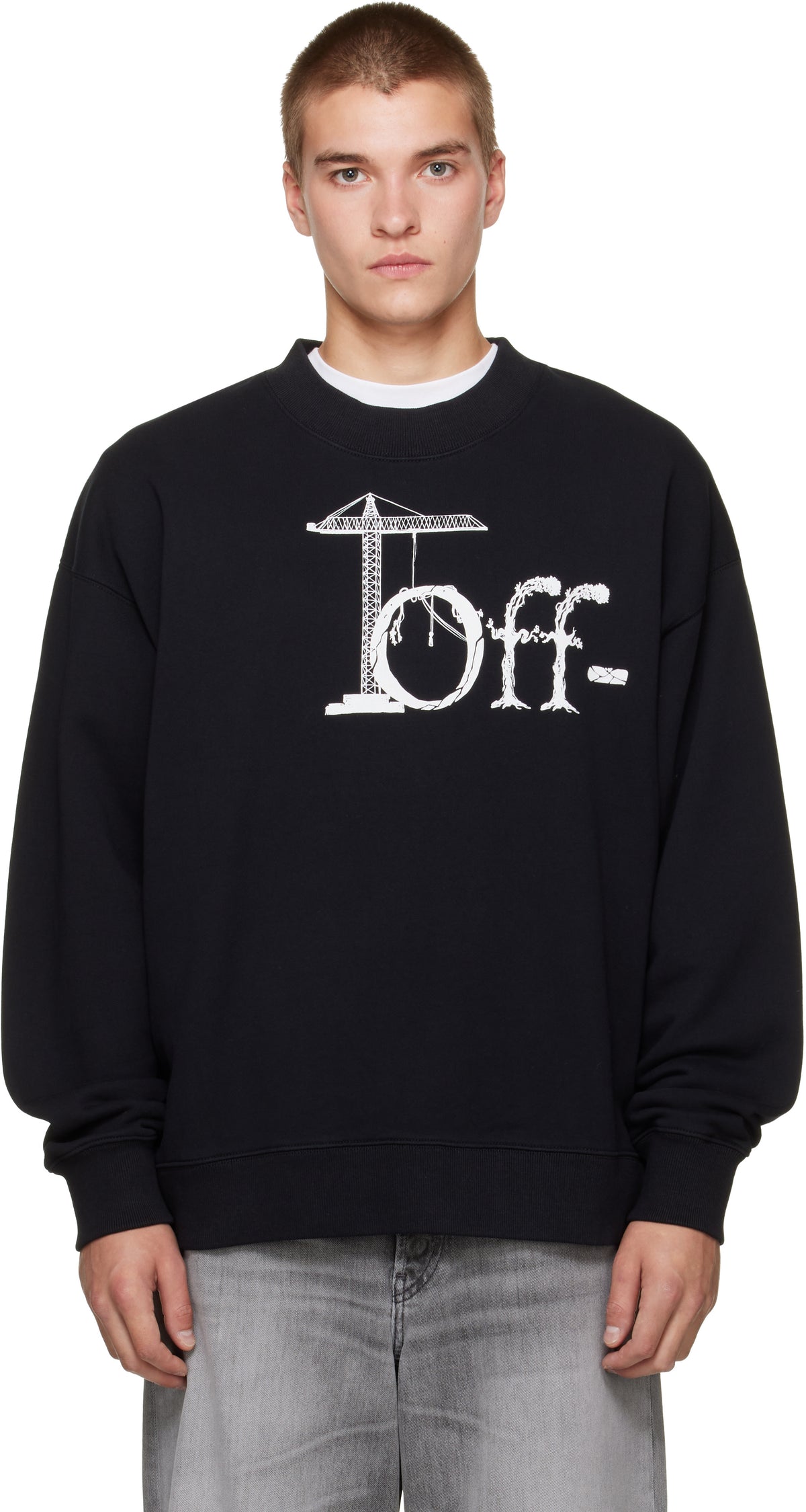 Off-White Siyah Ortak Logolu Kaykaycı Bisiklet Yaka Sweatshirt