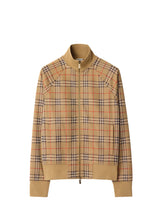 Burberry Check Track Bej Ekose Desenli Funnel Yaka Fermuarlı Erkek Sweatshirt