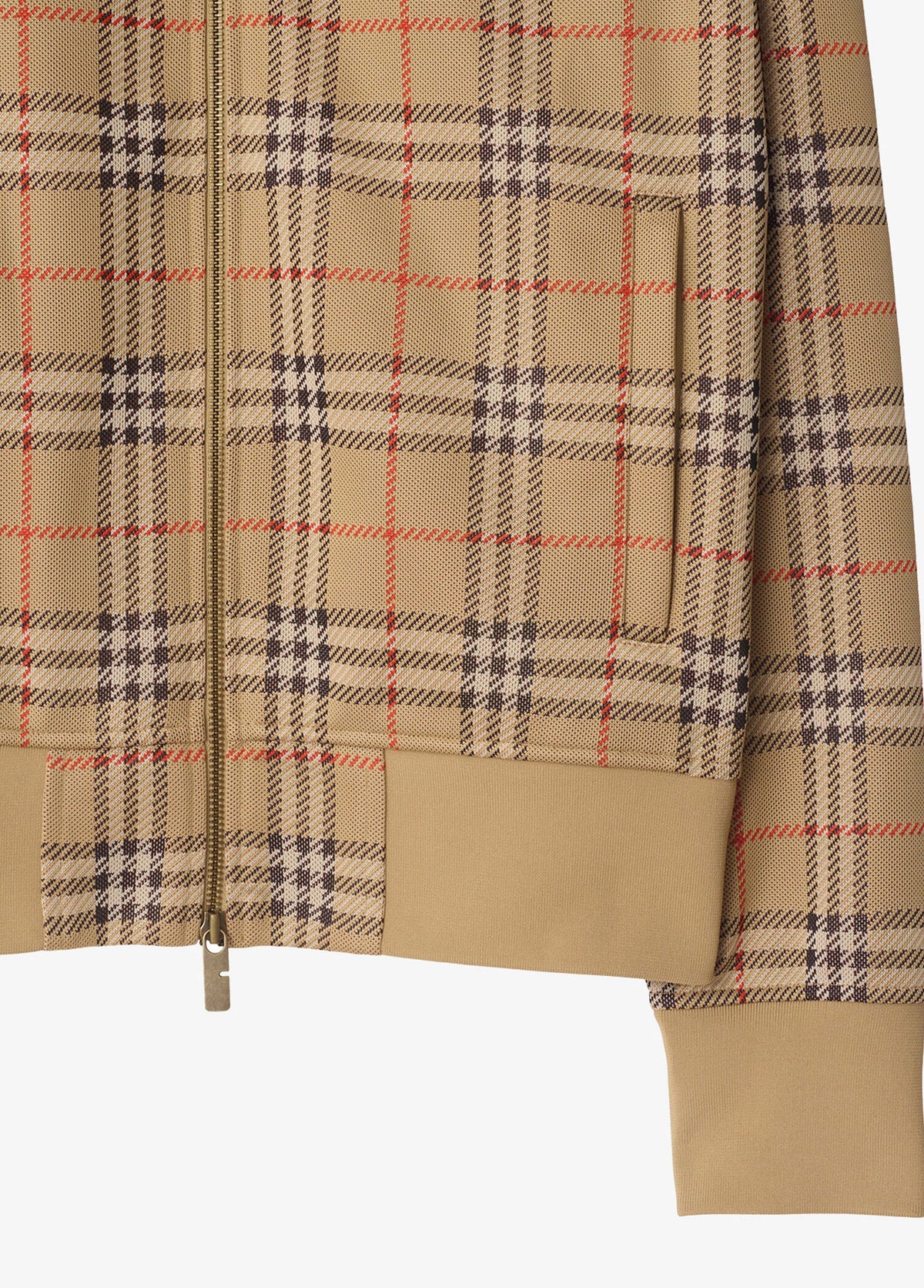 Burberry Check Track Bej Ekose Desenli Funnel Yaka Fermuarlı Erkek Sweatshirt