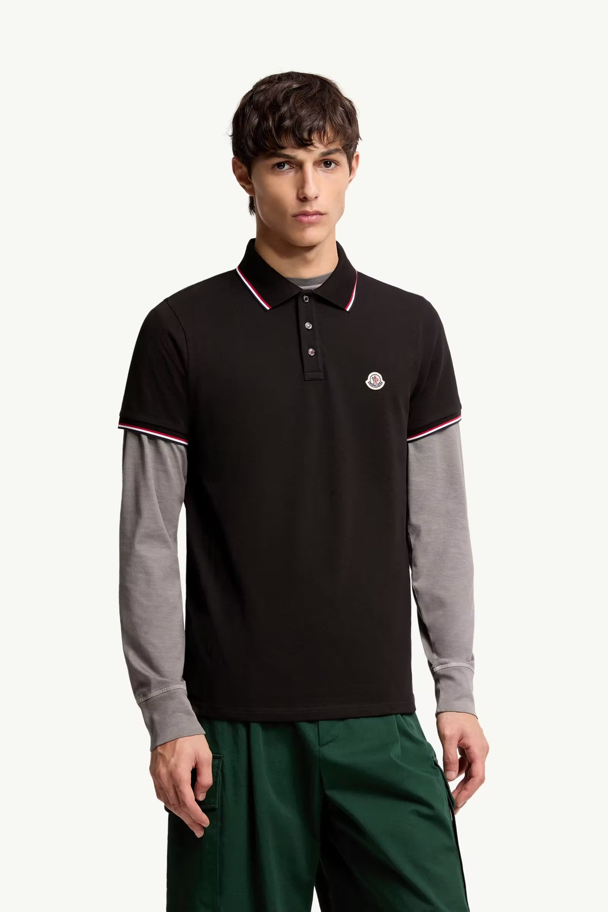 Moncler Siyah Pamuklu Pike Polo T-Shirt