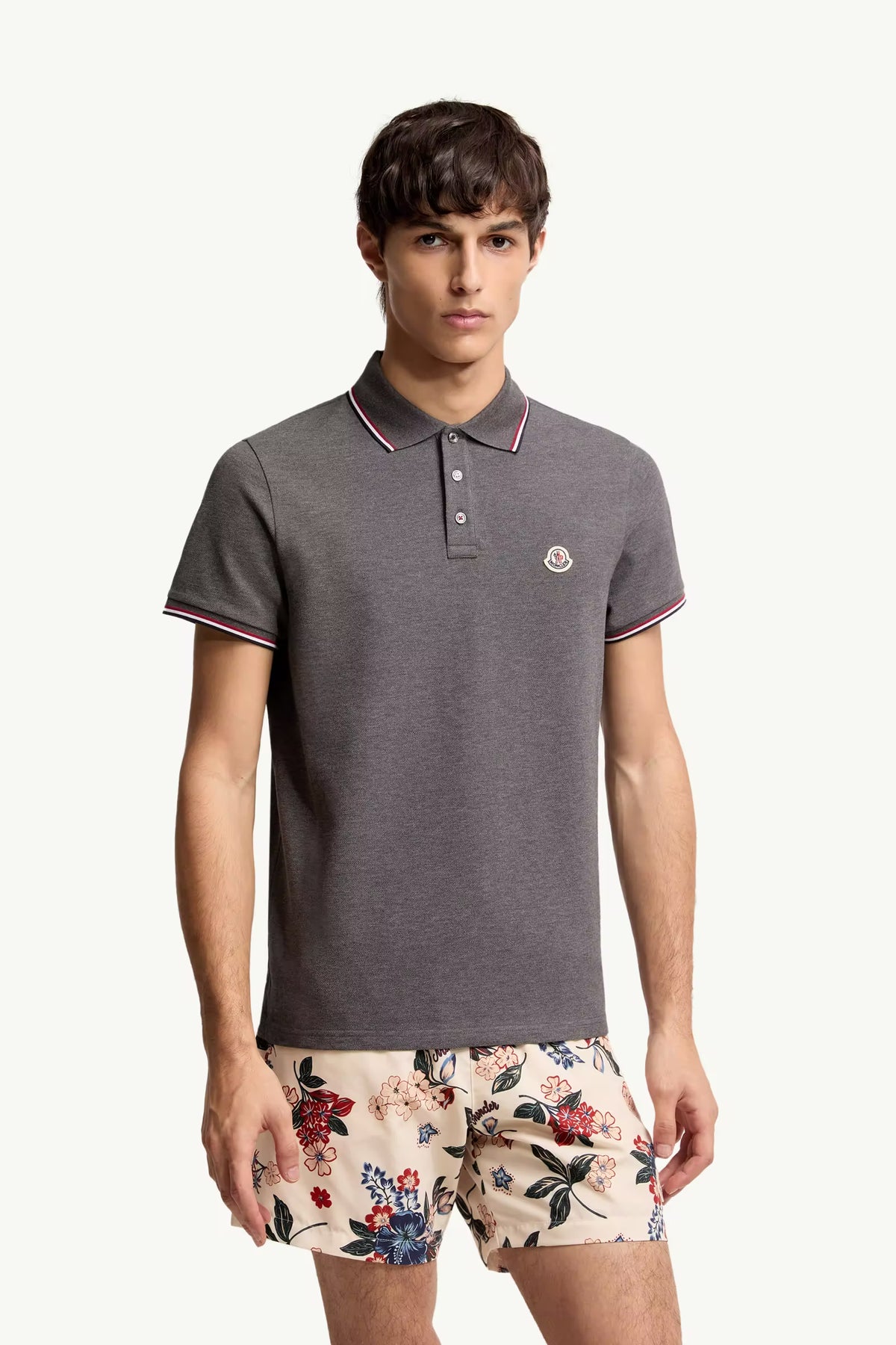 Moncler Gri Pamuklu Pike Polo T-Shirt