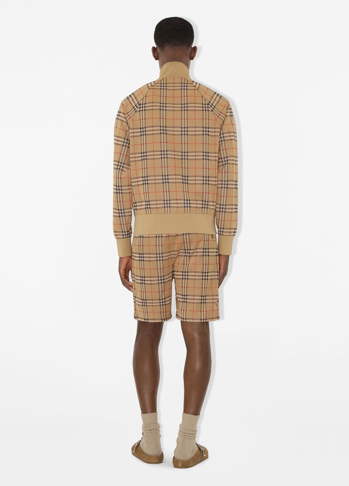Burberry Check Track Bej Ekose Desenli Funnel Yaka Fermuarlı Erkek Sweatshirt