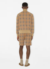 Burberry Check Track Bej Ekose Desenli Funnel Yaka Fermuarlı Erkek Sweatshirt